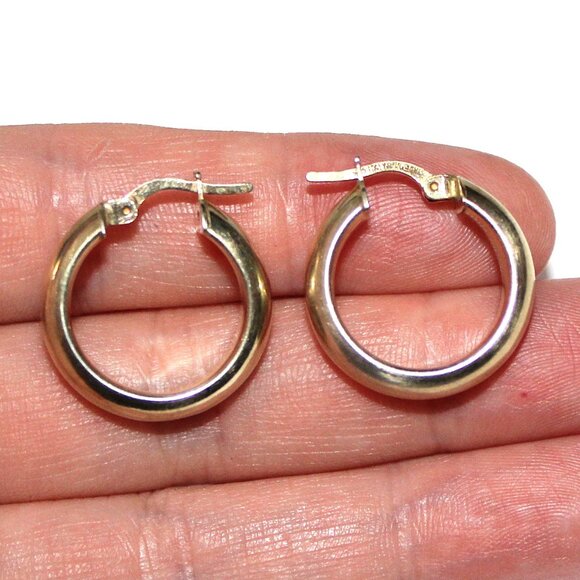 Gold Tone Sterling Silver Hollow Hoop Earrings - Picture 5 of 6